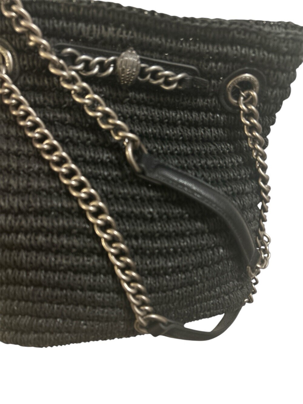 NWOT Kurt Geiger London Small Chelsea Raffia Tote Bag Color Black - Picture 4 of 6